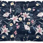 Ultra Soft Pet Bed Washable Dog Bed Crate Mat for Dogs Fleece Dog Crate Kennel Pad Cat Pet Bed Liner 24x18in Floral Flowers Lily Daisy Pattern