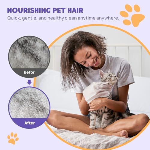 HICC PET Cleaning Deodorizing Bathing Wipes for Dogs and Cats, Hypoallergenic Dogs Grooming Wipes, Coconut Oil Nourish Fur, Cat Cleaning Gloves Wipes for Daily Care and Traveling - Unscented - Image 4