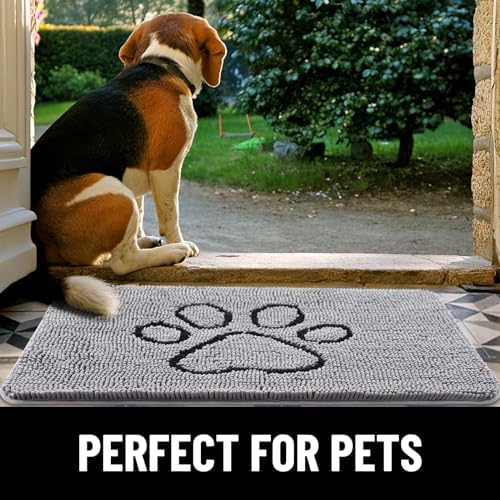 smiry Dog Door Mat for Muddy Paws, Absorbent Dirt Trapper Non-Slip Washable Mat, Quick Dry Chenille, Mud Mat for Dogs, Entry Indoor Door Mat for Inside Floor (30x20 Inches, Grey) - Image 7