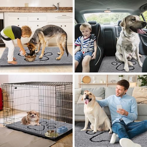 smiry Dog Door Mat for Muddy Paws, Absorbent Dirt Trapper Non-Slip Washable Mat, Quick Dry Chenille, Mud Mat for Dogs, Entry Indoor Door Mat for Inside Floor (30x20 Inches, Grey) - Image 8