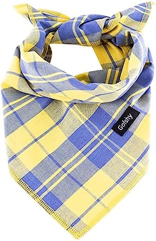 Gofshy Summer Dog Bandana XLarge-Dog Scarf Vibrant Color Yellow Blue Plaid Printing Adjustable Bib Handkerchief Accessories for Large Dogs (XL)