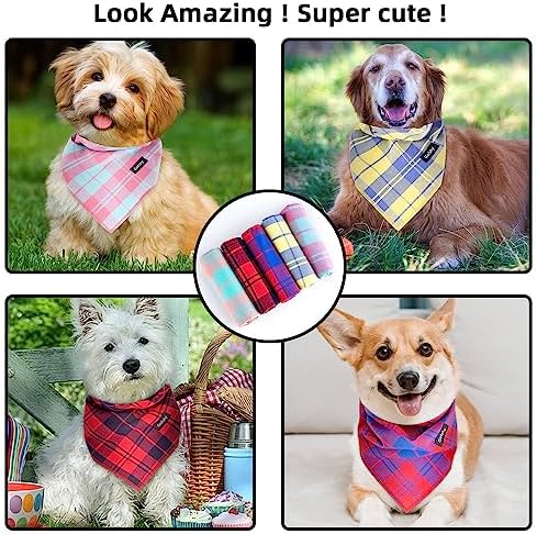 Gofshy Summer Dog Bandana XLarge-Dog Scarf Vibrant Color Yellow Blue Plaid Printing Adjustable Bib Handkerchief Accessories for Large Dogs (XL) - Image 6