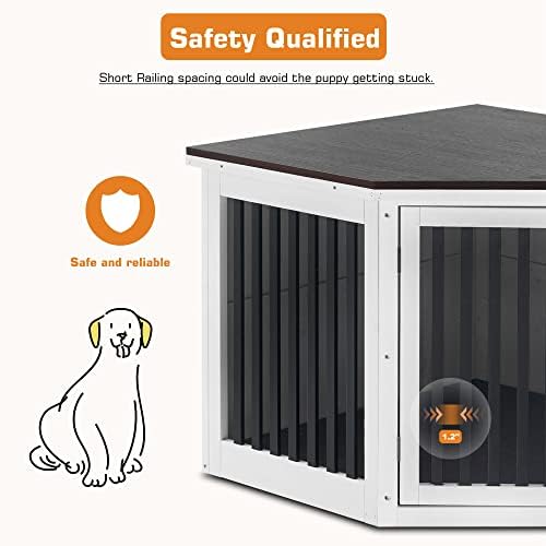 MCombo Furniture Corner Dog Crate, End Table Dog Kennel with Door, Wooden Dog House, Pet Crate Indoor Use 1578 (Medium, White and Brown) - Image 5