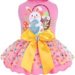 cyeollo Easter Day Dog Dress Puppy Girl Skirt Holiday Outfit Dog Clothes Bunny Egg Print Tulle Doggie Dresses for Small Dogs Cats Pet Apparel, Pink S
