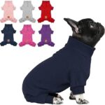 cyeollo Dog Pajamas for Small Dogs Thermal Fleece Dog Pjs Jumpsuit for Dogs Stretchable Onesie Warm Winter Cold Weather Coats Dog Clothes Color Navy