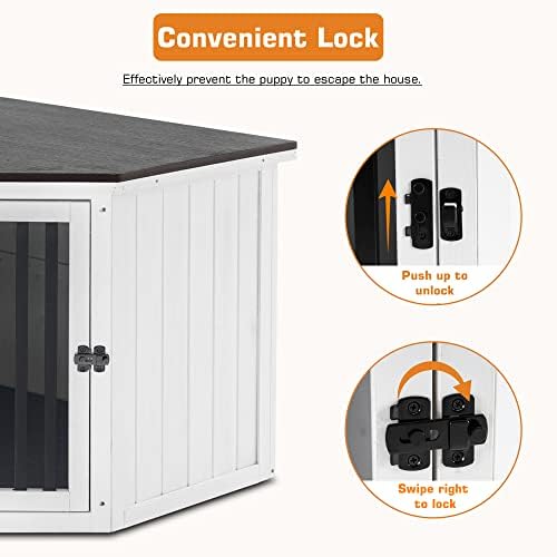 MCombo Furniture Corner Dog Crate, End Table Dog Kennel with Door, Wooden Dog House, Pet Crate Indoor Use 1578 (Medium, White and Brown) - Image 7