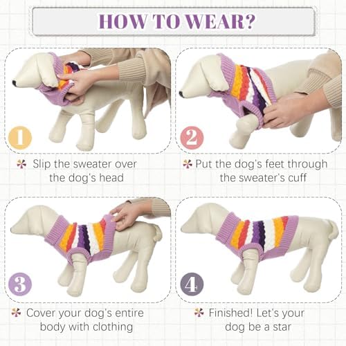 Kuoser Dog Sweater, Pet Cable Knitted Pullover Puppy Warm Clothes, Doggy Turtleneck Classic Knitwear Soft Thickening Doggie Outfit, Cold Weather Thermal Wear for Large Size Dogs, Purple 2XL - Image 3
