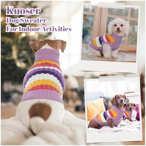 Kuoser Dog Sweater, Pet Cable Knitted Pullover Puppy Warm Clothes, Doggy Turtleneck Classic Knitwear Soft Thickening Doggie Outfit, Cold Weather Thermal Wear for Large Size Dogs, Purple 2XL - Image 6
