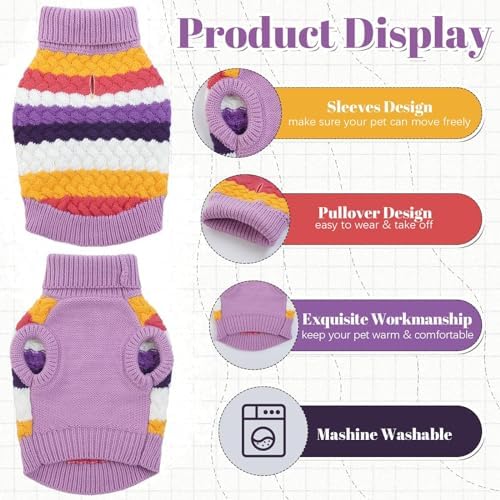 Kuoser Dog Sweater, Pet Cable Knitted Pullover Puppy Warm Clothes, Doggy Turtleneck Classic Knitwear Soft Thickening Doggie Outfit, Cold Weather Thermal Wear for Large Size Dogs, Purple 2XL - Image 5