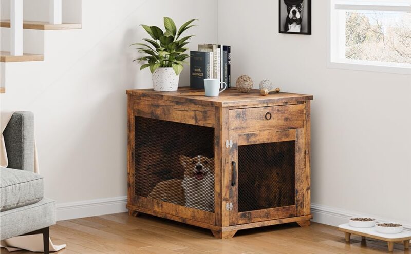 IDEALHOUSE Furniture Style Dog Crate with Pocket Hiding Door, Dog Crate End Table,Indoor Dog House with Door Lock & End Table, 32” inches, Dog Kennel Furniture with Flip Top,Grey - Image 8